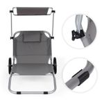 Casa si Gradina - Gradina si terasa - Mobilier exterior - Scaune si sezlonguri gradina - Sezlong pliabil pentru plaja cu roti, cadru metalic si tesatura oxford, parasolar si tetiera, 120 kg, gri - Infinity.ro