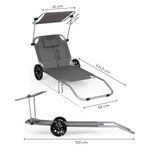 Casa si Gradina - Gradina si terasa - Mobilier exterior - Scaune si sezlonguri gradina - Sezlong pliabil pentru plaja cu roti, cadru metalic si tesatura oxford, parasolar si tetiera, 120 kg, gri - Infinity.ro