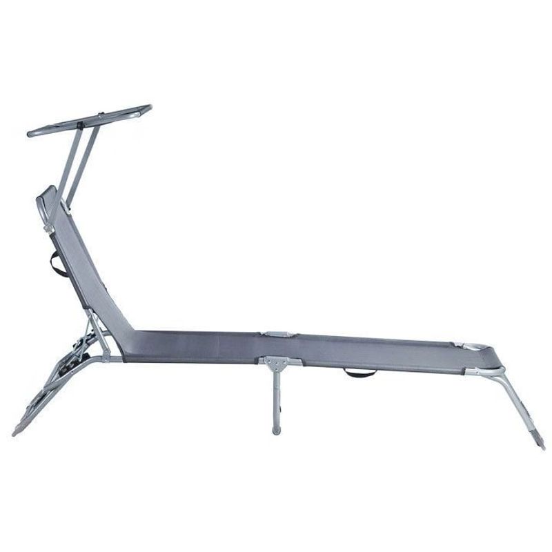 Casa si Gradina - Gradina si terasa - Mobilier exterior - Scaune si sezlonguri gradina - Sezlong pliabil cu parasolar, spatar reglabil, 178x57 cm, 150 kg, gri - Infinity.ro