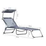 Casa si Gradina - Gradina si terasa - Mobilier exterior - Scaune si sezlonguri gradina - Sezlong pliabil cu parasolar, spatar reglabil, 178x57 cm, 150 kg, gri - Infinity.ro