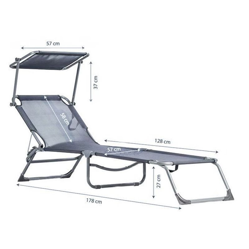 Casa si Gradina - Gradina si terasa - Mobilier exterior - Scaune si sezlonguri gradina - Sezlong pliabil cu parasolar, spatar reglabil, 178x57 cm, 150 kg, gri - Infinity.ro