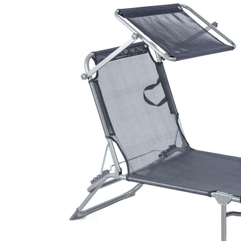 Casa si Gradina - Gradina si terasa - Mobilier exterior - Scaune si sezlonguri gradina - Sezlong pliabil cu parasolar, spatar reglabil, 178x57 cm, 150 kg, gri - Infinity.ro