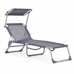 Casa si Gradina - Gradina si terasa - Mobilier exterior - Scaune si sezlonguri gradina - Sezlong pliabil cu parasolar, spatar reglabil, 178x57 cm, 150 kg, gri - Infinity.ro