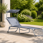 Casa si Gradina - Gradina si terasa - Mobilier exterior - Scaune si sezlonguri gradina - Sezlong pliabil cu parasolar, spatar reglabil, 178x57 cm, 150 kg, gri - Infinity.ro