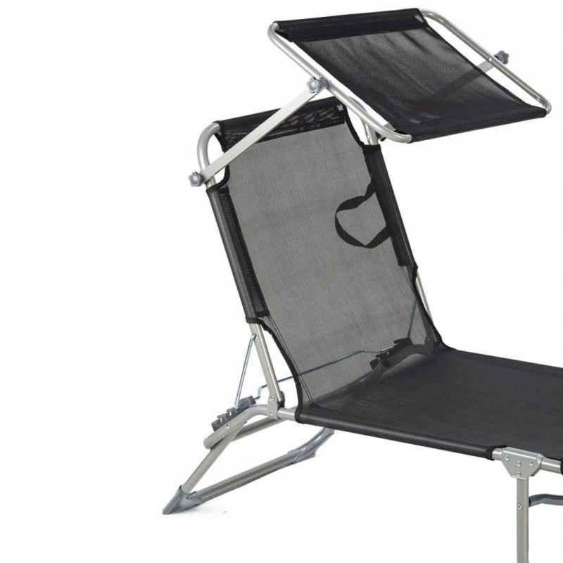 Casa si Gradina - Gradina si terasa - Mobilier exterior - Scaune si sezlonguri gradina - Sezlong pliabil cu parasolar, spatar reglabil, 178x57 cm, 150 kg, negru - Infinity.ro