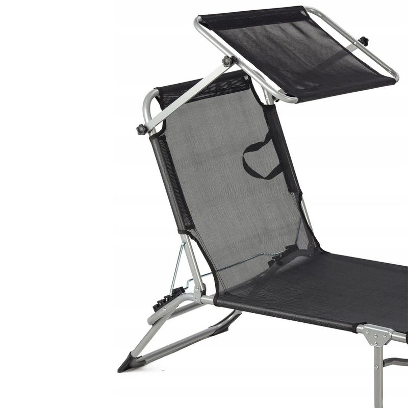 Casa si Gradina - Gradina si terasa - Mobilier exterior - Scaune si sezlonguri gradina - Sezlong pliabil cu parasolar, spatar reglabil, 178x57 cm, 150 kg, negru - Infinity.ro