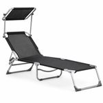 Casa si Gradina - Gradina si terasa - Mobilier exterior - Scaune si sezlonguri gradina - Sezlong pliabil cu parasolar, spatar reglabil, 178x57 cm, 150 kg, negru - Infinity.ro