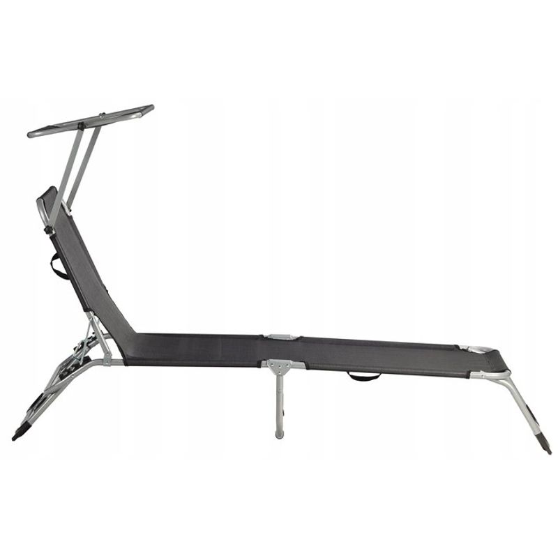 Casa si Gradina - Gradina si terasa - Mobilier exterior - Scaune si sezlonguri gradina - Sezlong pliabil cu parasolar, spatar reglabil, 178x57 cm, 150 kg, negru - Infinity.ro