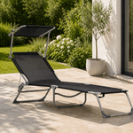 Casa si Gradina - Gradina si terasa - Mobilier exterior - Scaune si sezlonguri gradina - Sezlong pliabil cu parasolar, spatar reglabil, 178x57 cm, 150 kg, negru - Infinity.ro