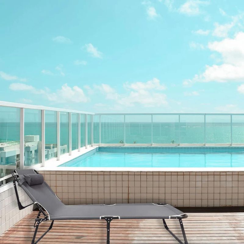 Casa si Gradina - Gradina si terasa - Mobilier exterior - Scaune si sezlonguri gradina - Sezlong 5Five Beach Chair, cadru metalic, pliere compacta, 173x56x27 cm, gri - Infinity.ro