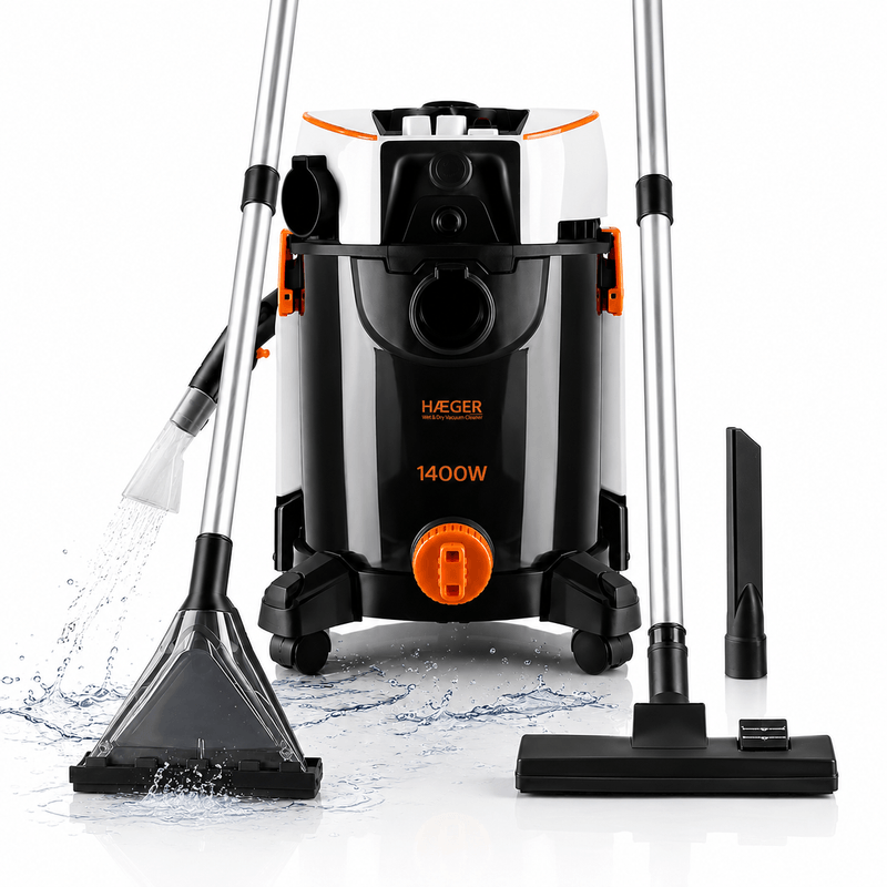 Electronice si Electrocasnice - Ingrijirea locuintei - Aspiratoare - Aspirator cu spalare prin injectie - extractie HAEGER ULTRA CLEAN, putere 1400W, rezervor apa curata 4 litri, Apa - Infinity.ro