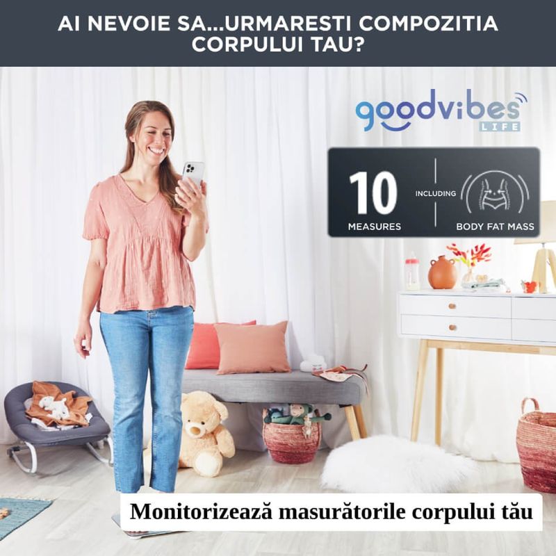 Ingrijire personala si Cosmetice - Sanatate si wellness - Aparate medicale - Cantare corporale - Cantar inteligent Tefal Goodvibes Life BM9600S1, 10 indicatori de masurare, aplicatie dedicata, greutate maxima 160 kg - Infinity.ro