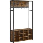Casa si Gradina - Mobilier - Organizare si depozitare - Cuiere - Cuier pentru hol cu banca si pantofar, raft superior, carlige reglabile, cadru metalic, stil industrial, 100x32x180 cm - Infinity.ro