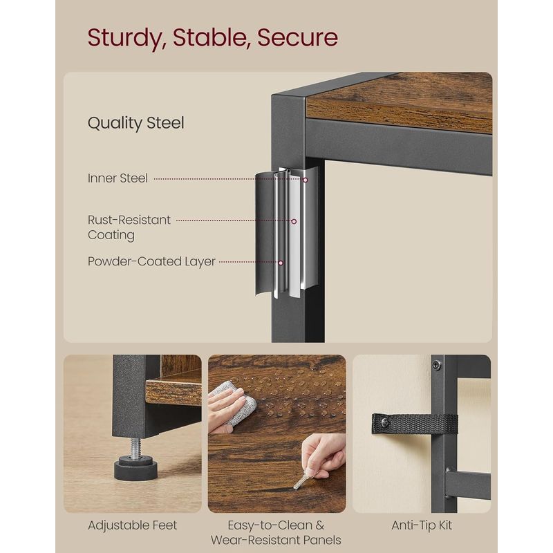Casa si Gradina - Mobilier - Organizare si depozitare - Cuiere - Cuier pentru hol cu banca si pantofar, raft superior, carlige reglabile, cadru metalic, stil industrial, 100x32x180 cm - Infinity.ro