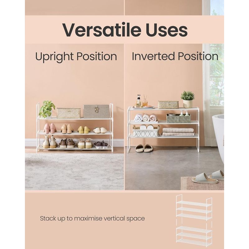 Casa si Gradina - Mobilier - Dulapuri si sifoniere - Dulapuri pantofi - Raft pantofi 3 nivele stivuibil reversibil, structura metalica, capacitate 20 perechi, montaj fara unelte, 92x30x55 cm - Infinity.ro