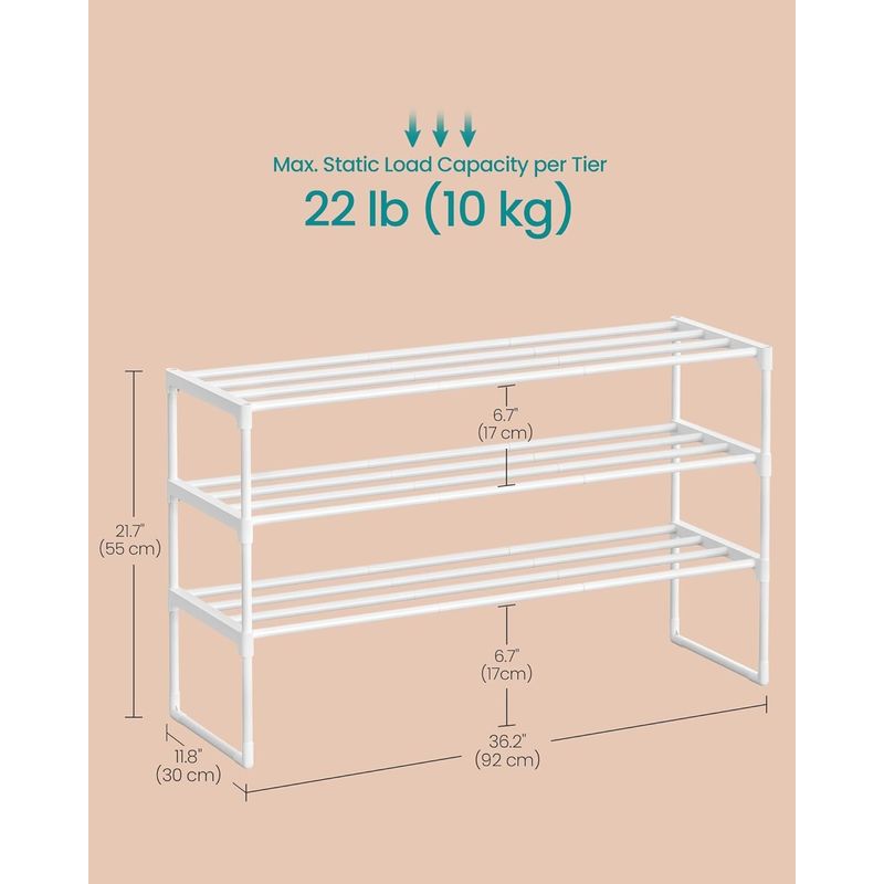 Casa si Gradina - Mobilier - Dulapuri si sifoniere - Dulapuri pantofi - Raft pantofi 3 nivele stivuibil reversibil, structura metalica, capacitate 20 perechi, montaj fara unelte, 92x30x55 cm - Infinity.ro