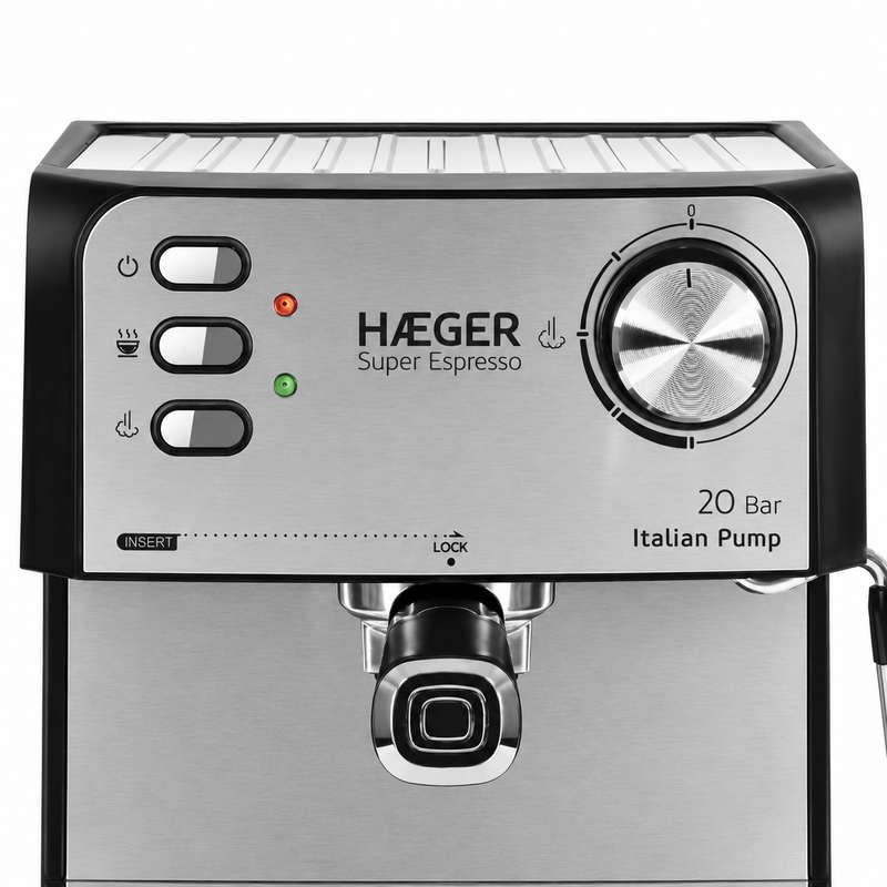Electronice si Electrocasnice - Electrocasnice bucatarie - Preparare bauturi - Espressoare - Espressor de cafea HAEGER SUPER ESPRESSO, Presiune 20 bar (pompa ULKA Italia), Cafea macinata si capsule, 1.6L - Infinity.ro