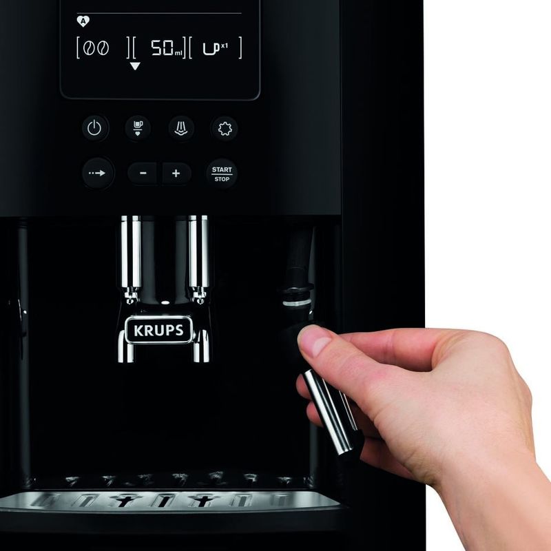 Electronice si Electrocasnice - Electrocasnice bucatarie - Preparare bauturi - Espressoare - Espressor automat Krups Happy Arabica EA817010, ecran LCD, 15 bari, rezervor boabe 260g, rezervor apa 1.7L, rasnita 3 - Infinity.ro
