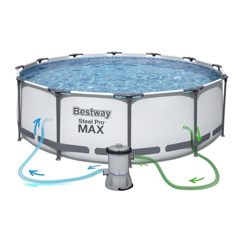 Casa si Gradina - Gradina si terasa - Piscine si accesorii - Piscine - Piscina cadru metalic Bestway, 366x100cm, 9.150 litri, cu pompa de filtrare si scara - Infinity.ro