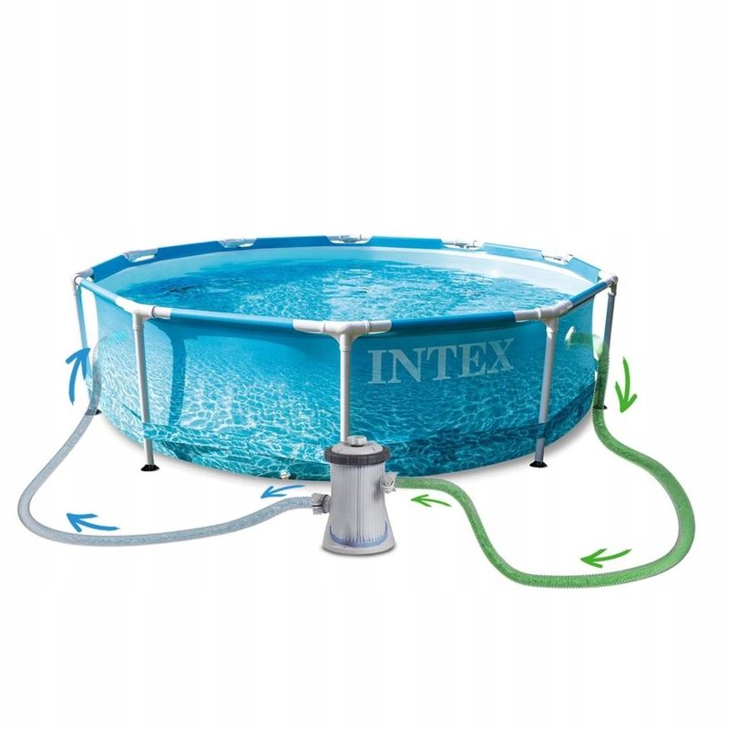 Casa si Gradina - Gradina si terasa - Piscine si accesorii - Piscine - Piscina rotunda cu cadru metalic Beachside Metal Frame Intex 28208NP, 305x76 cm, cu pompa filtrare - Infinity.ro