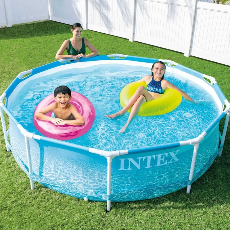 Casa si Gradina - Gradina si terasa - Piscine si accesorii - Piscine - Piscina rotunda cu cadru metalic Beachside Metal Frame Intex 28208NP, 305x76 cm, cu pompa filtrare - Infinity.ro