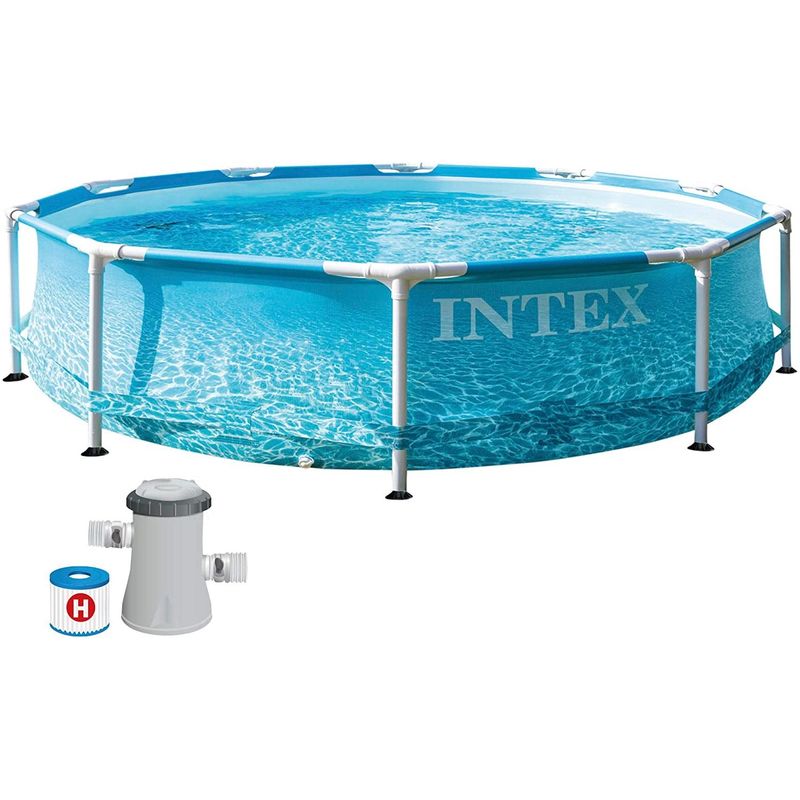 Casa si Gradina - Gradina si terasa - Piscine si accesorii - Piscine - Piscina rotunda cu cadru metalic Beachside Metal Frame Intex 28208NP, 305x76 cm, cu pompa filtrare - Infinity.ro