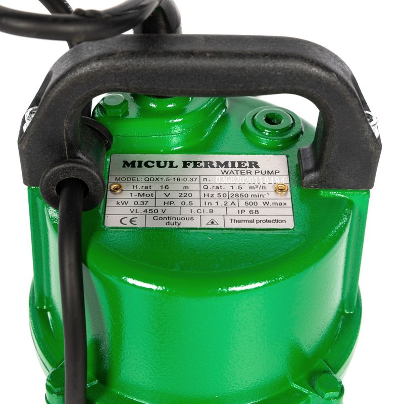 Casa si Gradina - Gradinarit si plante - Instalatii si accesorii pentru irigatii - Pompe apa - Pompa submersibila micul fermier, 0.37 kw, debit maxim 3900 l/h, inaltime maxima de pompare 16m, corp pompa fonta - Infinity.ro