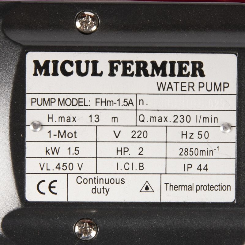 Casa si Gradina - Gradinarit si plante - Instalatii si accesorii pentru irigatii - Pompe apa - Pompa de suprafata micul fermier, 1.5 kw, debit maxim 12000 l/h, inaltime maxima de pompare 13m, corp pompa fonta - Infinity.ro
