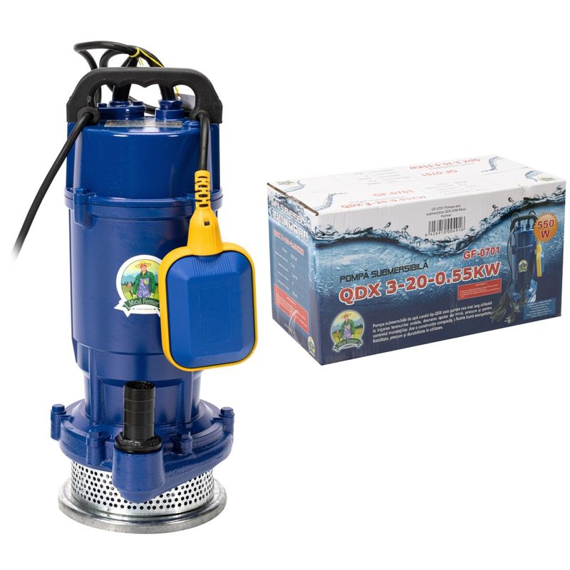 Casa si Gradina - Gradinarit si plante - Instalatii si accesorii pentru irigatii - Pompe apa - Pompa evacuare micul fermier, 0.55 kw, debit maxim 3900 l/h, inaltime maxima de pompare 20m, corp pompa fonta, cu plutit - Infinity.ro
