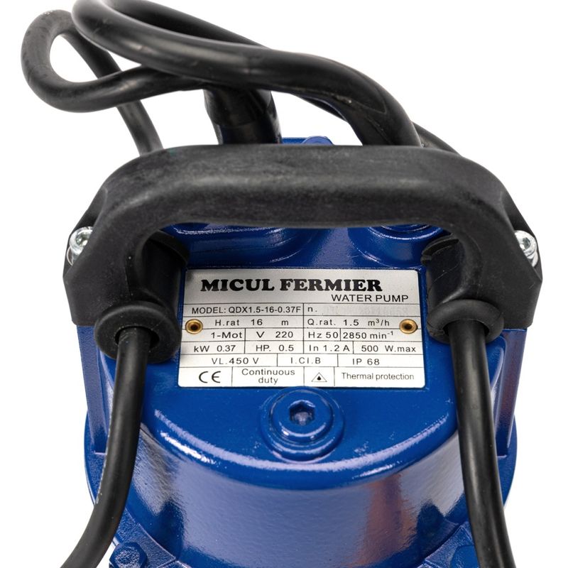 Casa si Gradina - Gradinarit si plante - Instalatii si accesorii pentru irigatii - Pompe apa - Pompa evacuare micul fermier, 0.37 kw, debit maxim 3900 l/h, inaltime maxima de pompare 16m, corp pompa fonta, cu plutit - Infinity.ro