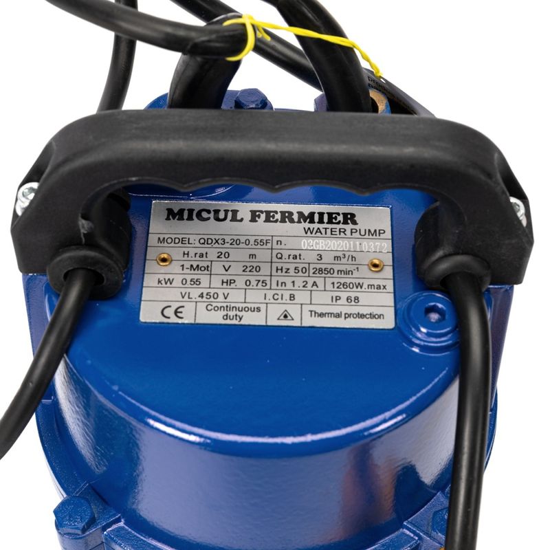 Casa si Gradina - Gradinarit si plante - Instalatii si accesorii pentru irigatii - Pompe apa - Pompa evacuare micul fermier, 0.55 kw, debit maxim 3900 l/h, inaltime maxima de pompare 20m, corp pompa fonta, cu plutit - Infinity.ro