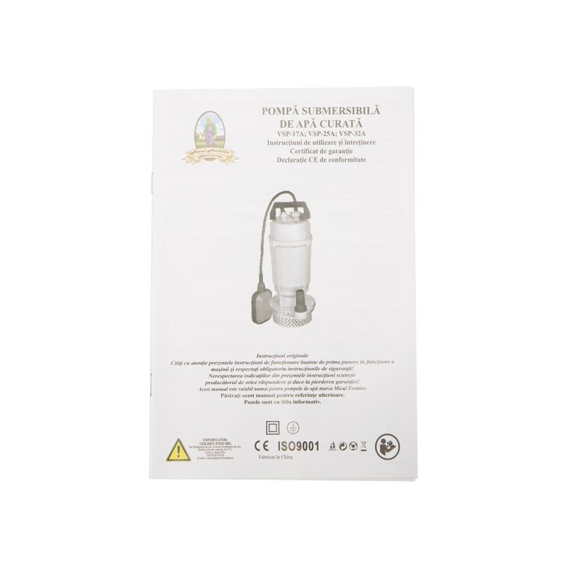 Casa si Gradina - Gradinarit si plante - Instalatii si accesorii pentru irigatii - Pompe apa - Pompa evacuare micul fermier, 0.75 kw, debit maxim 3900 l/h, inaltime maxima de pompare 32m, corp pompa fonta, cu plutit - Infinity.ro