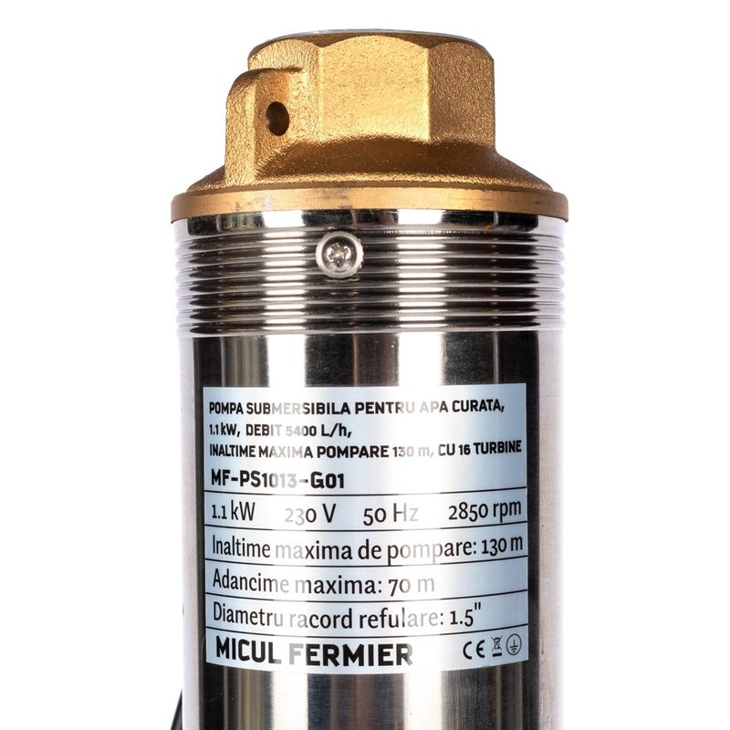 Casa si Gradina - Gradinarit si plante - Instalatii si accesorii pentru irigatii - Pompe apa - Pompa submersibila micul fermier, diametru 4", 1.1 kw, debit maxim 5400 l/h, inaltime maxima de pompare 130m, 16 turbine - Infinity.ro