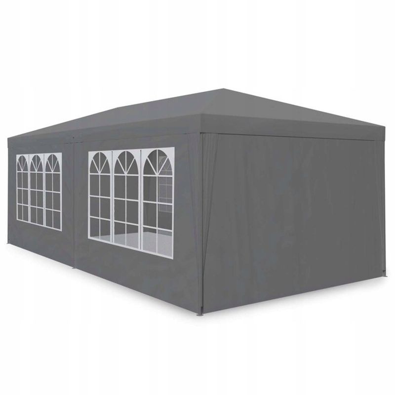 Casa si Gradina - Gradina si terasa - Umbrele si pavilioane - Corturi evenimente - Cort de gradina 300x600 cm, 6 pereti detasabili cu ferestre si usa, structura metalica, PE impermeabil, gri - Infinity.ro