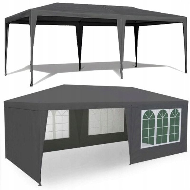Casa si Gradina - Gradina si terasa - Umbrele si pavilioane - Corturi evenimente - Cort de gradina 300x600 cm, 6 pereti detasabili cu ferestre si usa, structura metalica, PE impermeabil, gri - Infinity.ro