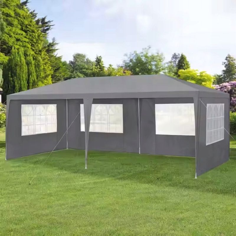 Casa si Gradina - Gradina si terasa - Umbrele si pavilioane - Corturi evenimente - Cort de gradina 300x600 cm, 6 pereti detasabili cu ferestre si usa, structura metalica, PE impermeabil, gri - Infinity.ro