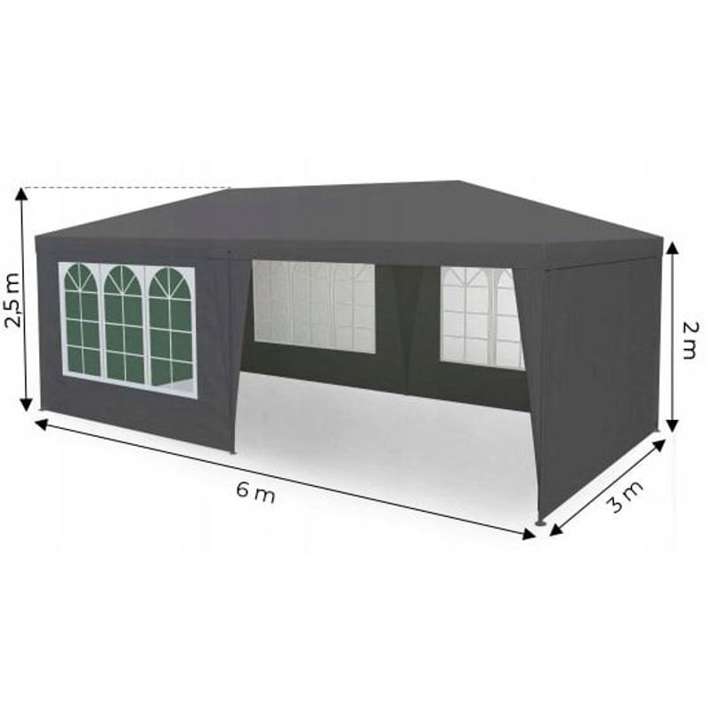 Casa si Gradina - Gradina si terasa - Umbrele si pavilioane - Corturi evenimente - Cort de gradina 300x600 cm, 6 pereti detasabili cu ferestre si usa, structura metalica, PE impermeabil, gri - Infinity.ro