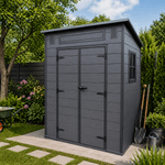 Casa si Gradina - Gradina si terasa - Casute de gradina - Magazie gradina pentru unelte, cu usa dubla si fereastra, PVC imitatie lemn, 181x130x200 cm, negru - Infinity.ro
