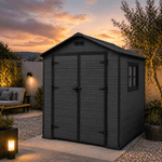 Casa si Gradina - Gradina si terasa - Casute de gradina - Magazie gradina pentru unelte, cu usa dubla si ventilatie, PVC imitatie lemn, 182x181x219 cm, negru - Infinity.ro