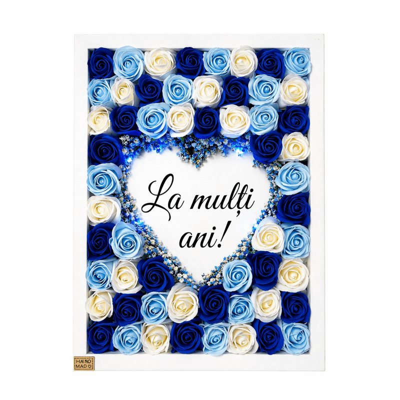 Market - Cadouri - Flori si aranjamente - Aranjament floral tip tablou cu trandafiri decorativi si lumina LED - Infinity.ro