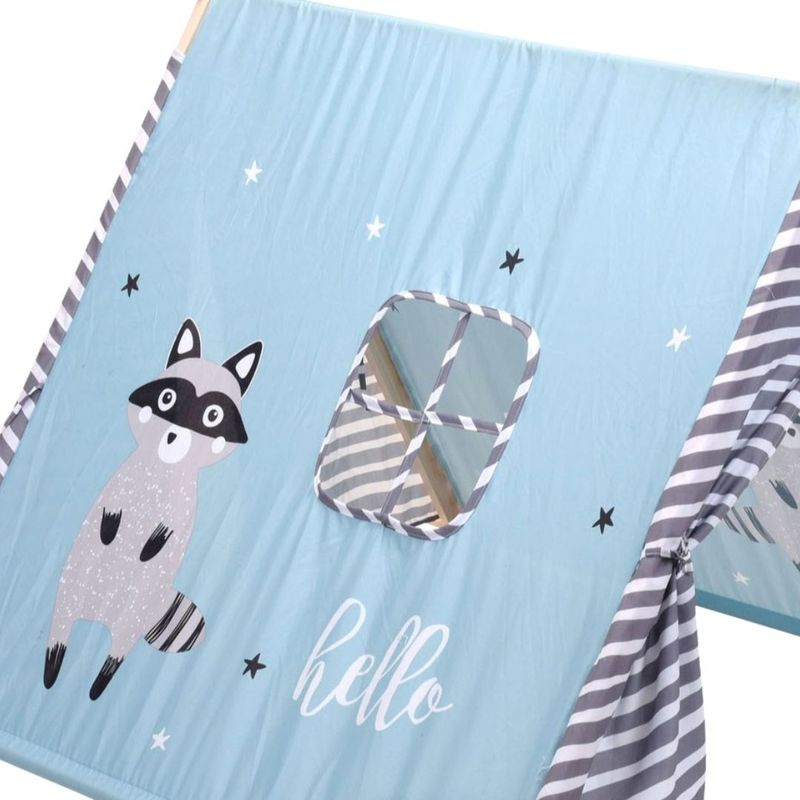 Jucarii, Copii si Bebe - Jucarii si jocuri - Jucarii de exterior - Casute si corturi copii - Cort de joaca pentru copii, albastru cu imprimeu raton, 101x101x106 cm - Infinity.ro