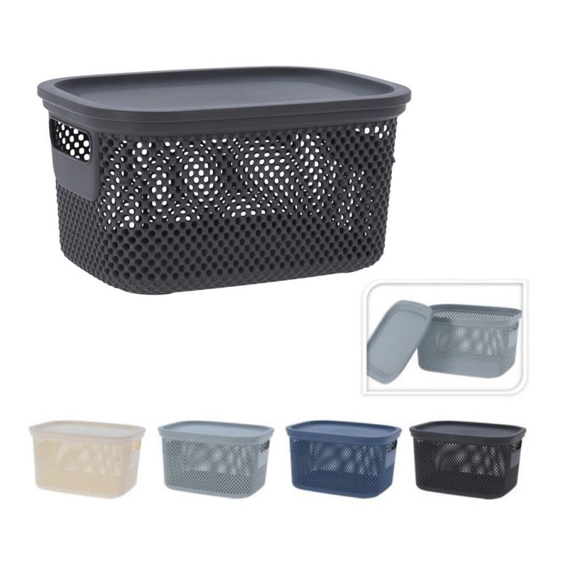 Casa si Gradina - Mobilier - Organizare si depozitare - Cutii depozitare - Cos depozitare cu capac din plastic perforat, Storage Solutions, gri - Infinity.ro