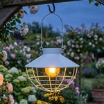 Casa si Gradina - Corpuri si surse de iluminat - Iluminat exterior - Lampi solare - Lampa suspendata solara, cu led, metalica, culoare alb - Infinity.ro