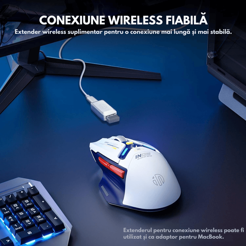PC, gaming si accesorii - Periferice PC - Mouse - Mouse Gaming Wireless, Ergonomic, Conectare Tri-Mode Bluetooth 5.0 + 2.4G + USB-C cu fir, 10000 DPI, Lumini RGB - Infinity.ro