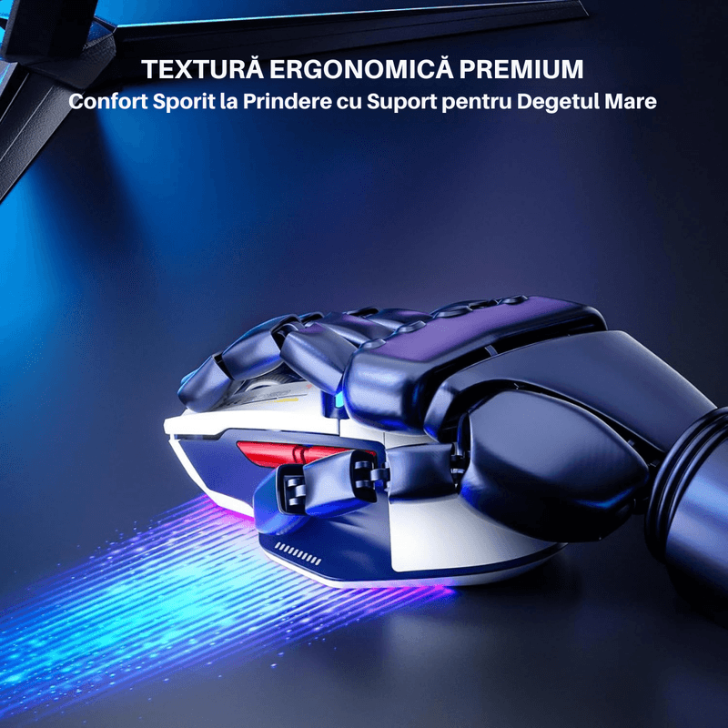 PC, gaming si accesorii - Periferice PC - Mouse - Mouse Gaming Wireless, Ergonomic, Conectare Tri-Mode Bluetooth 5.0 + 2.4G + USB-C cu fir, 10000 DPI, Lumini RGB - Infinity.ro