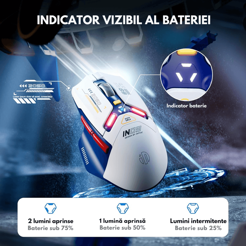 PC, gaming si accesorii - Periferice PC - Mouse - Mouse Gaming Wireless, Ergonomic, Conectare Tri-Mode Bluetooth 5.0 + 2.4G + USB-C cu fir, 10000 DPI, Lumini RGB - Infinity.ro