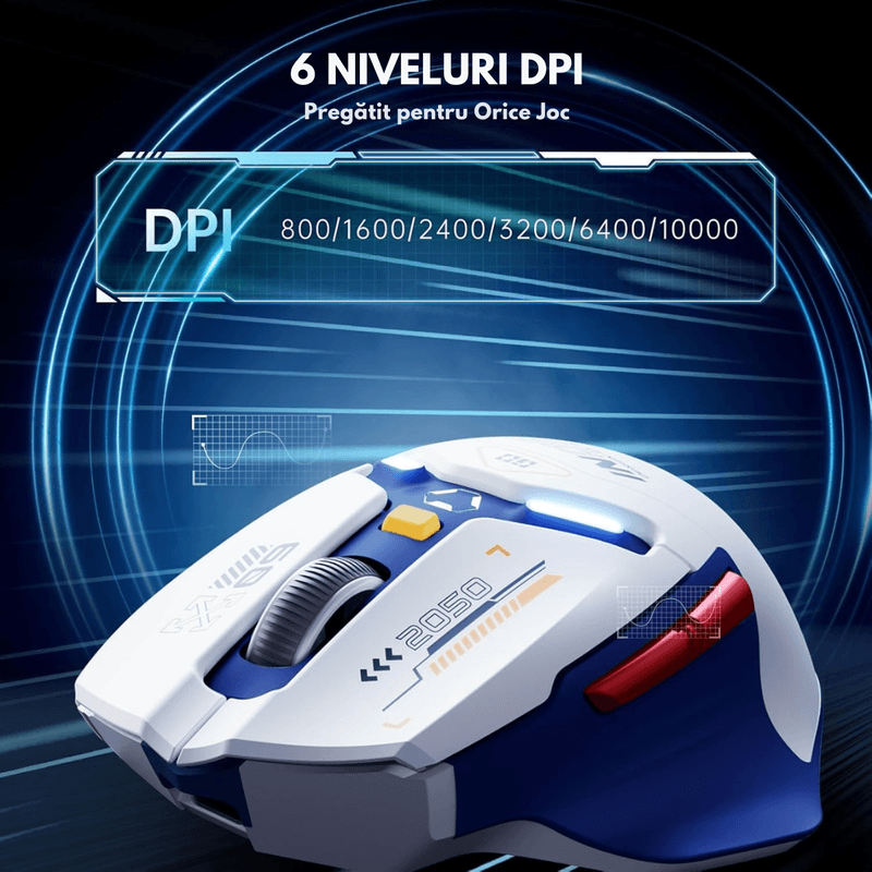 PC, gaming si accesorii - Periferice PC - Mouse - Mouse Gaming Wireless, Ergonomic, Conectare Tri-Mode Bluetooth 5.0 + 2.4G + USB-C cu fir, 10000 DPI, Lumini RGB - Infinity.ro