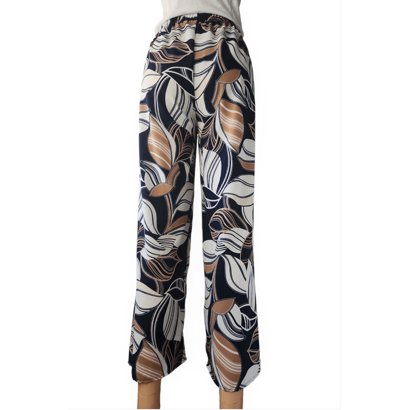 Fashion, accesorii si bijuterii - Femei - Imbracaminte femei - Pantaloni femei - Pantaloni lungi, din bumbac, multicolori, in nuante de bleumarin-alb-maro, cu talie elastica, marime S - Infinity.ro