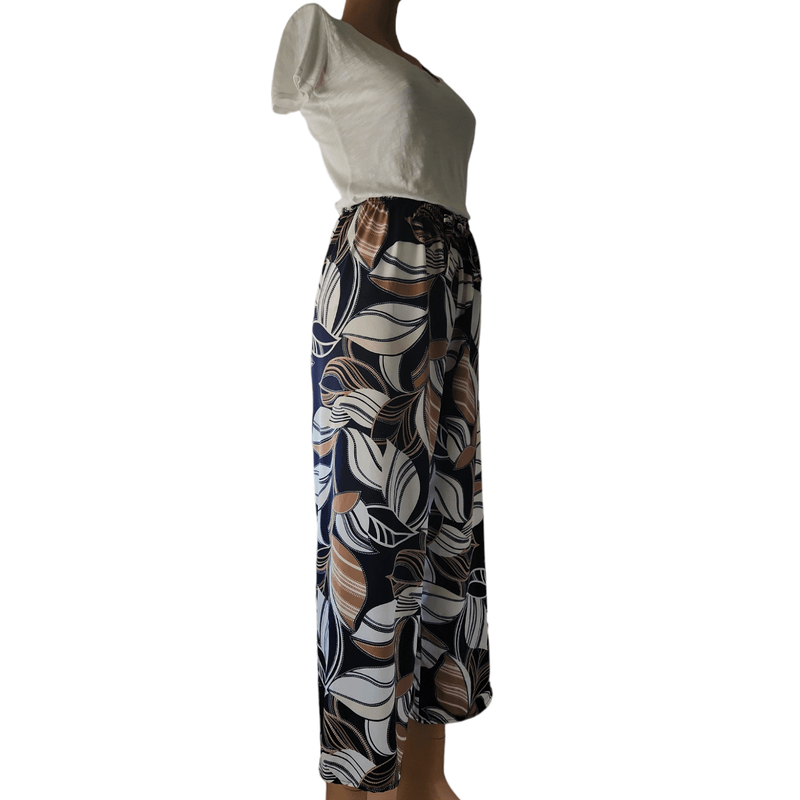 Fashion, accesorii si bijuterii - Femei - Imbracaminte femei - Pantaloni femei - Pantaloni lungi, din bumbac, multicolori, in nuante de bleumarin-alb-maro, cu talie elastica, marime S - Infinity.ro