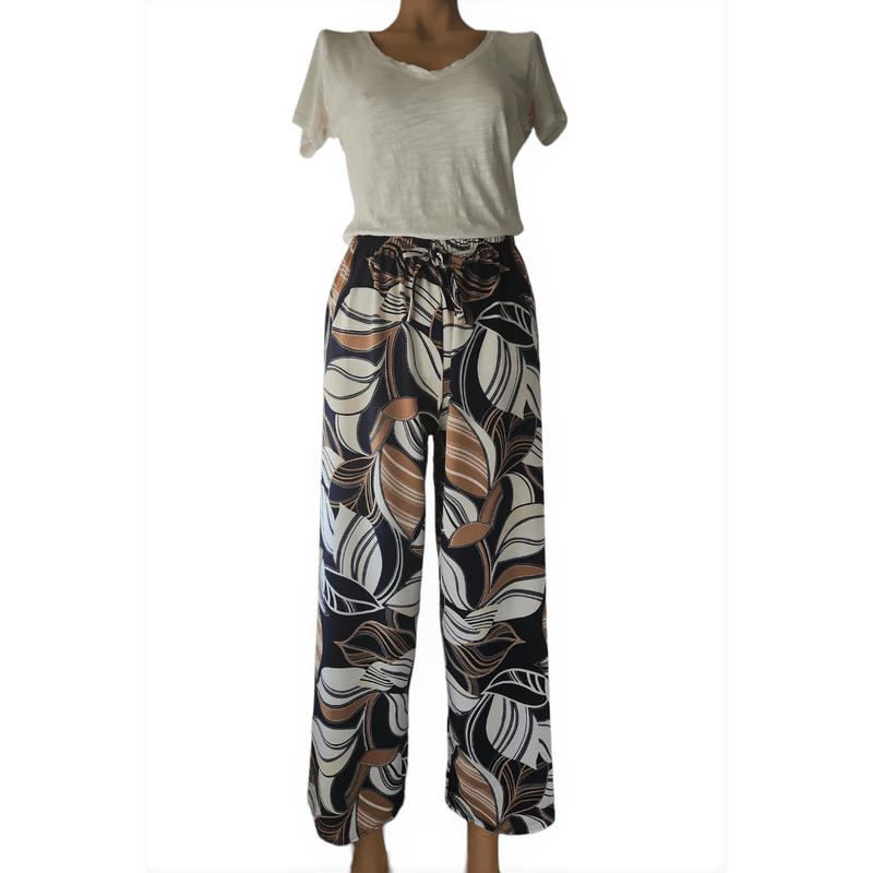 Fashion, accesorii si bijuterii - Femei - Imbracaminte femei - Pantaloni femei - Pantaloni lungi, din bumbac, multicolori, in nuante de bleumarin-alb-maro, cu talie elastica, marime S - Infinity.ro